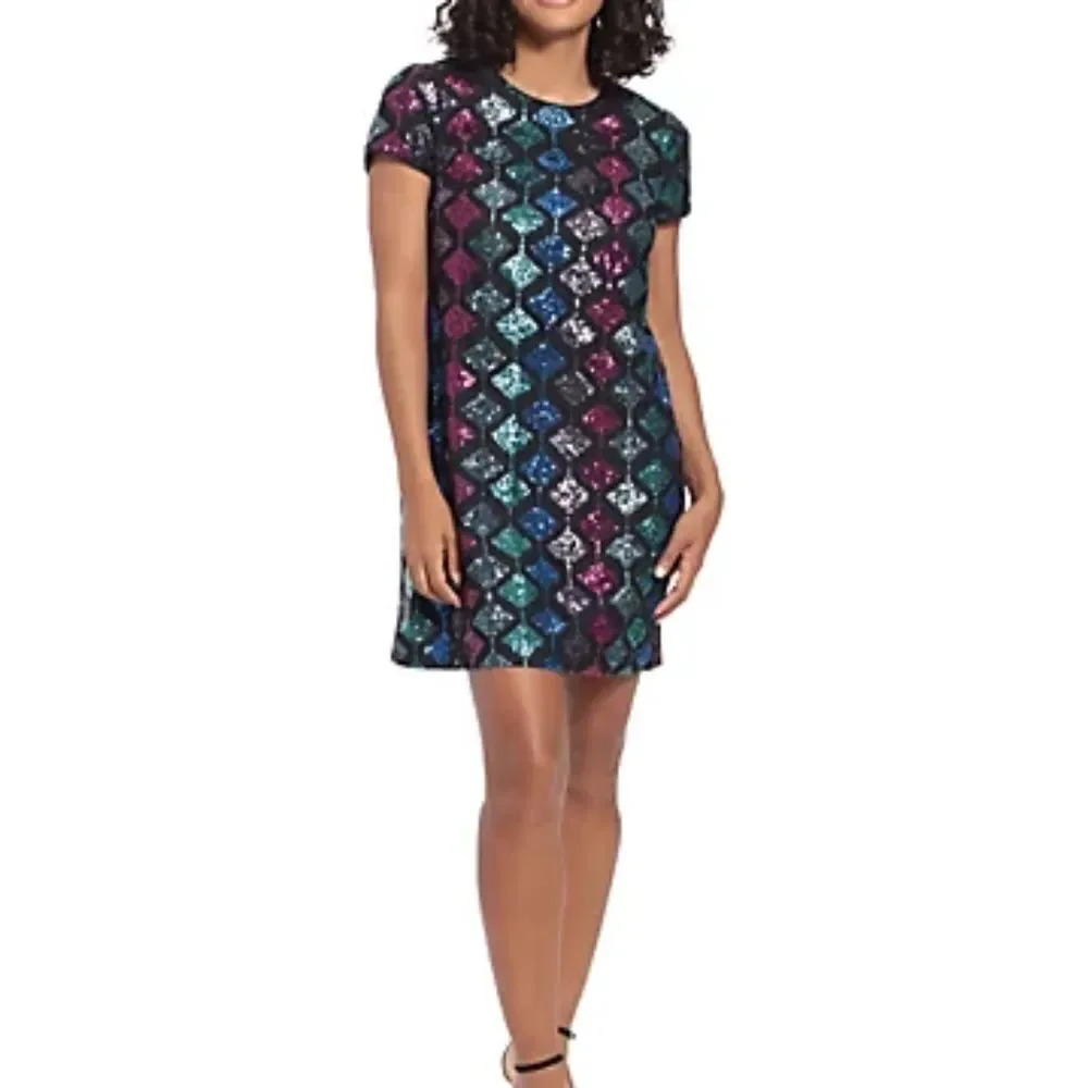 NEW london times Women's Diamond Sequin T-Shirt Dress - size 2 - Picture 3 of 9